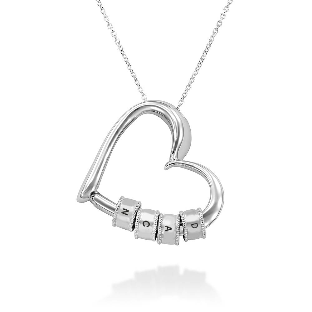 Charming Heart Necklace with Engraved Initial Beads in Sterling Silver-2 product photo