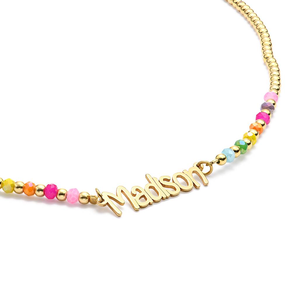 Chicago Rainbow Beaded Name Necklace in 18K Gold Plated Brass-1 product photo