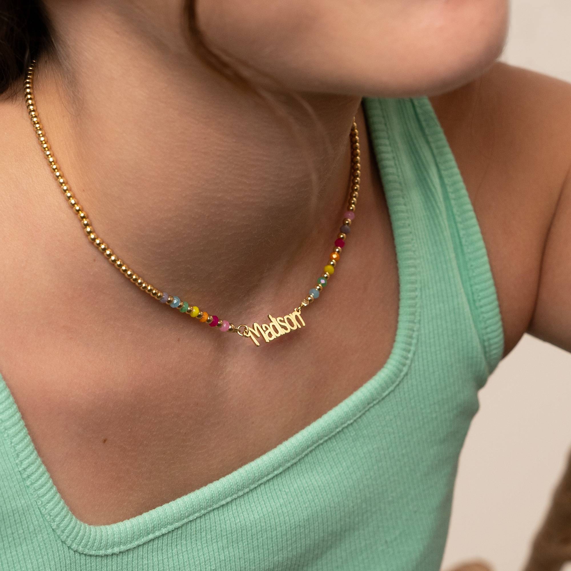 Chicago Rainbow Beaded Name Necklace in 18K Gold Plated Brass-3 product photo