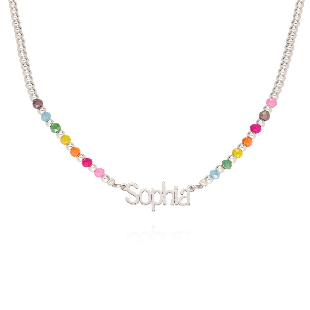 Chicago Rainbow Beaded Name Necklace in Sterling Silver Plated Brass-1 product photo