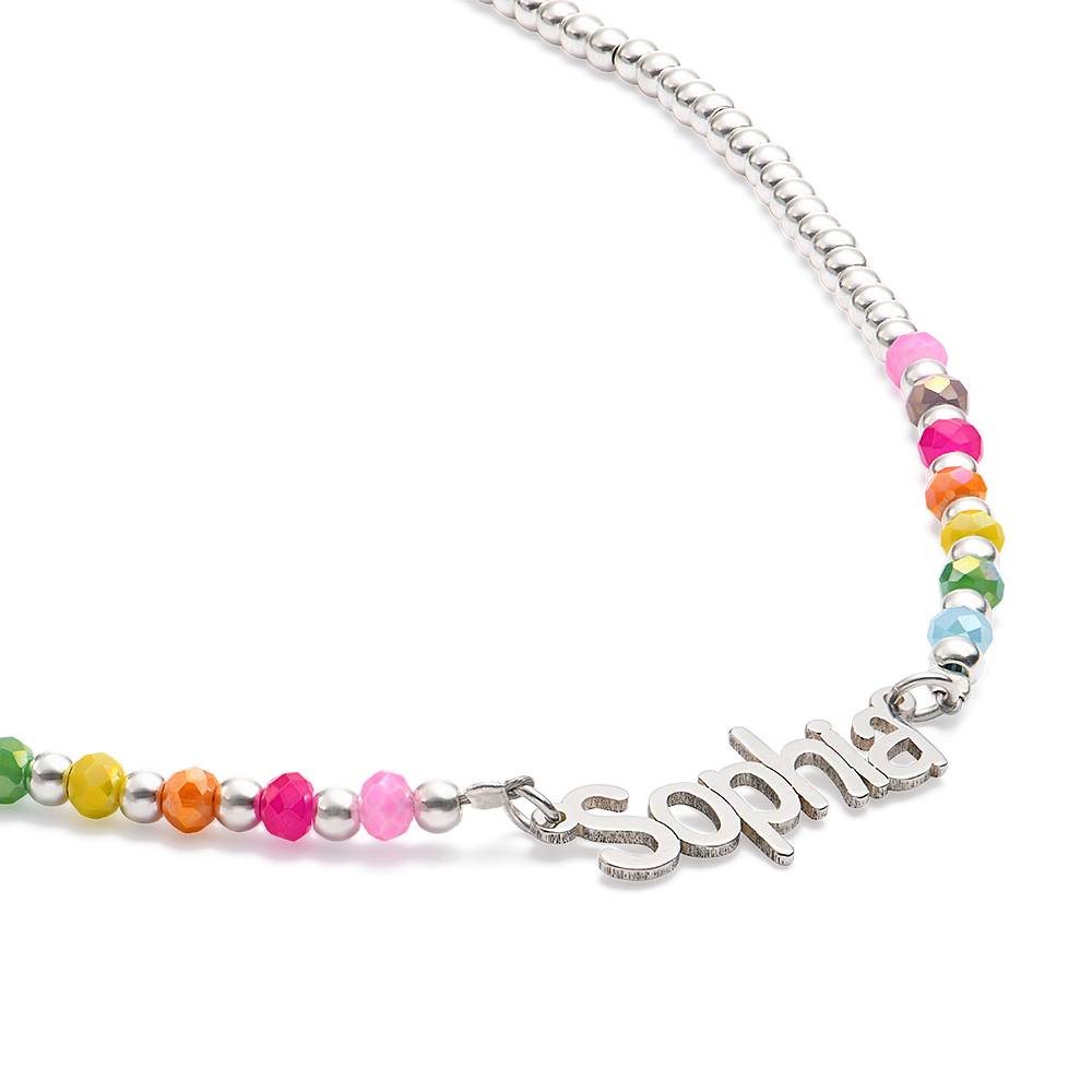 Chicago Rainbow Beaded Name Necklace in Sterling Silver Plated Brass-3 product photo