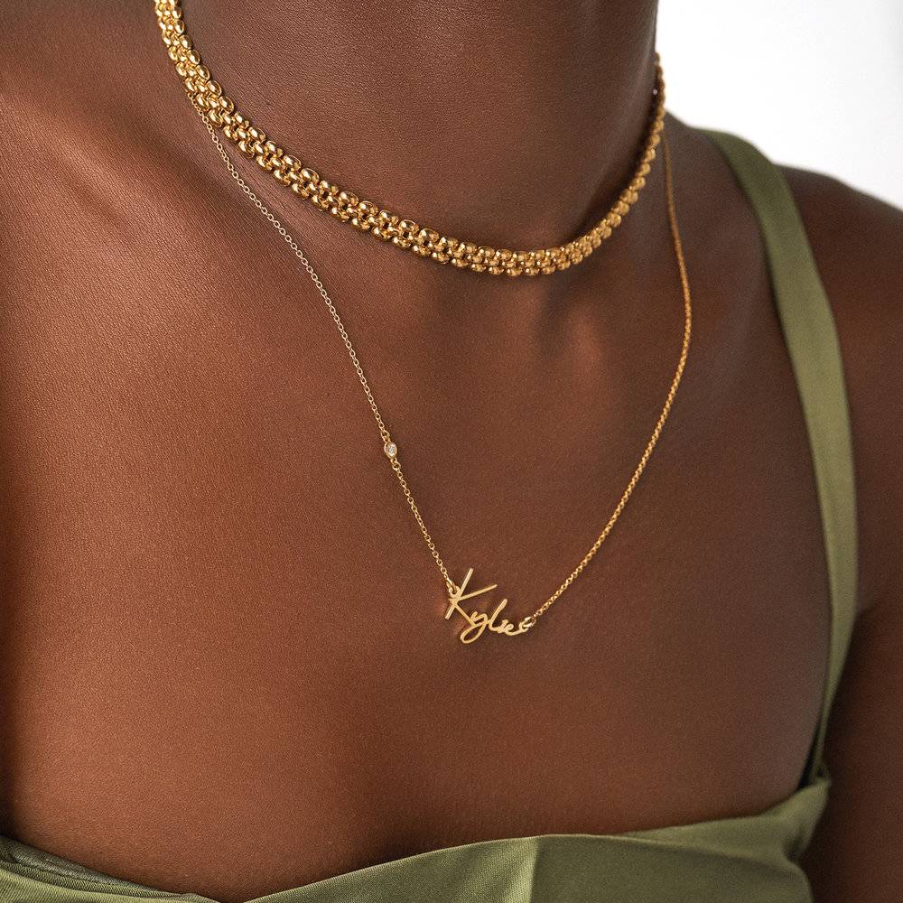 Paris Name Necklace with Diamonds - Gold Vermeil-4 product photo