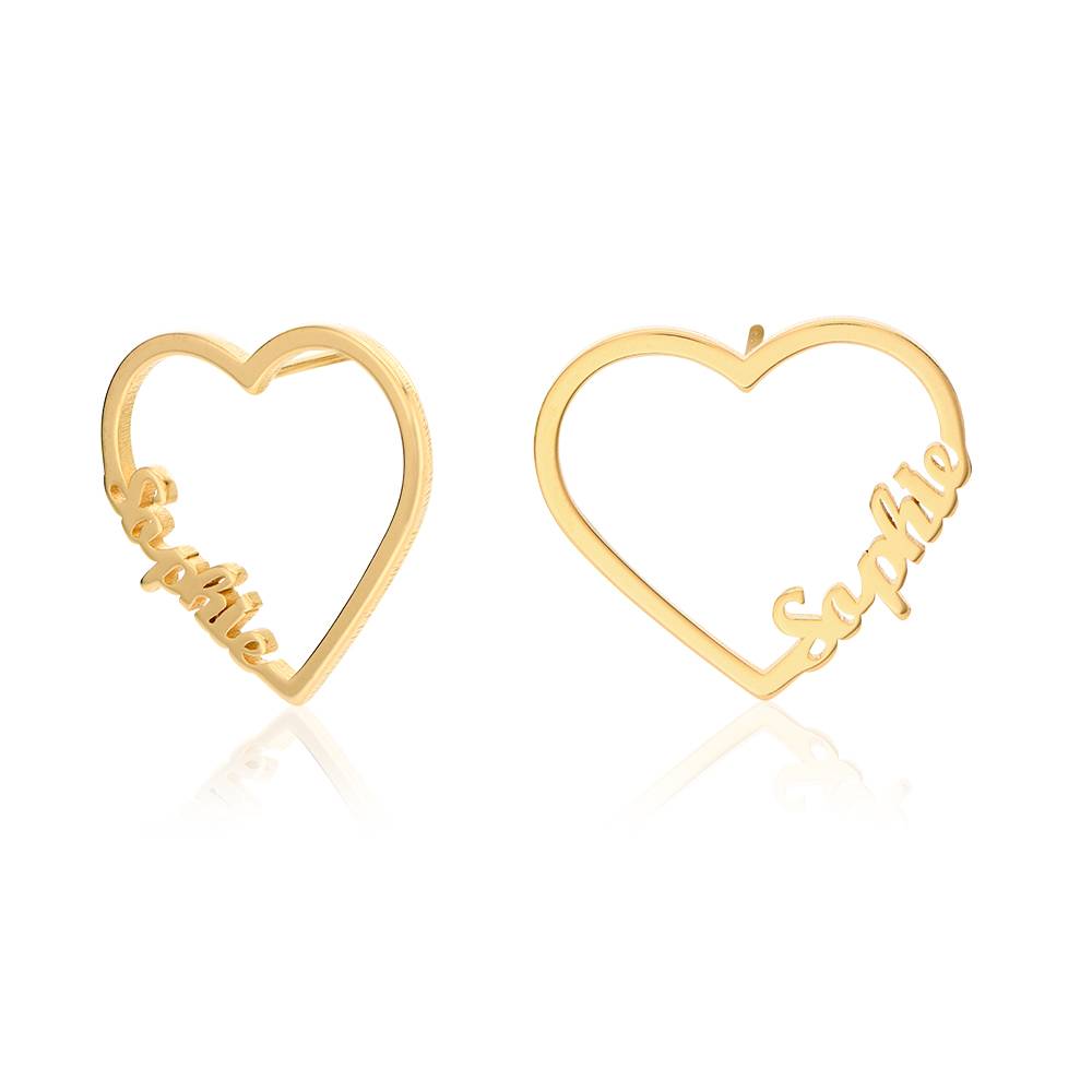 Contour Heart Name Earrings in 18K Gold Plating-3 product photo
