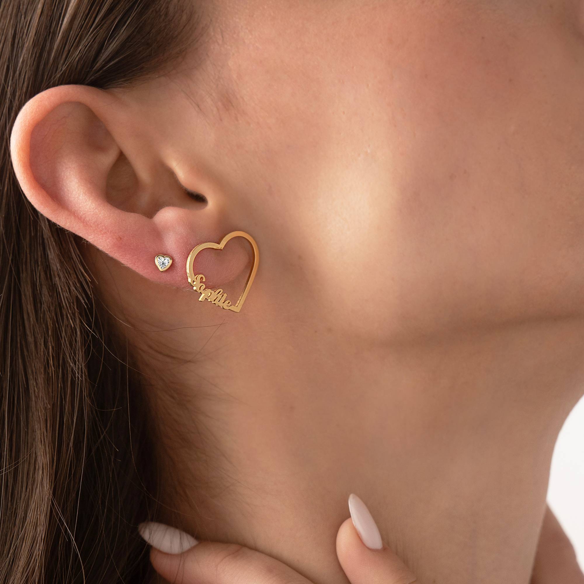 Contour Heart Name Earrings in 18K Gold Plating-1 product photo