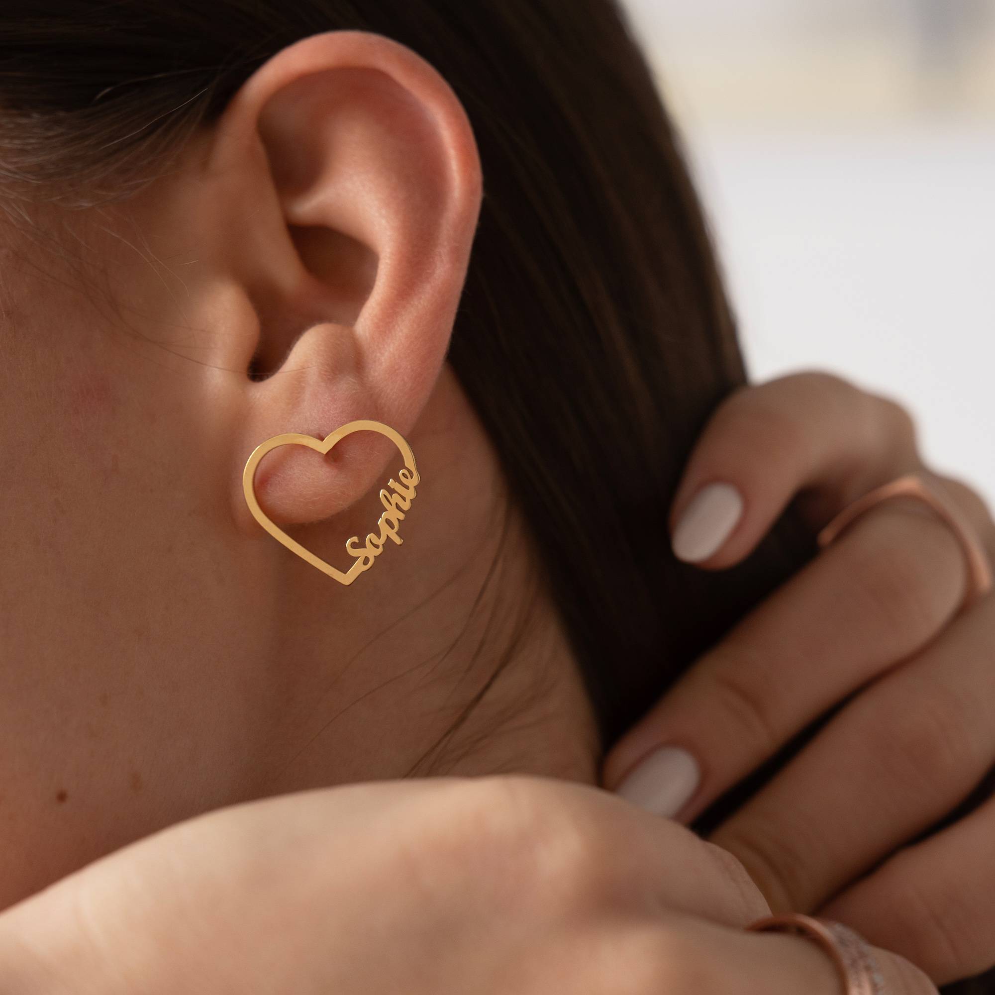 Contour Heart Name Earrings in 18K Gold Plating-4 product photo