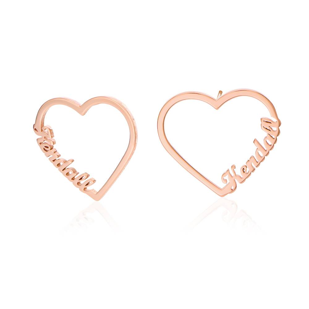 Contour Heart Name Earrings in 18K Rose Gold Plating-3 product photo