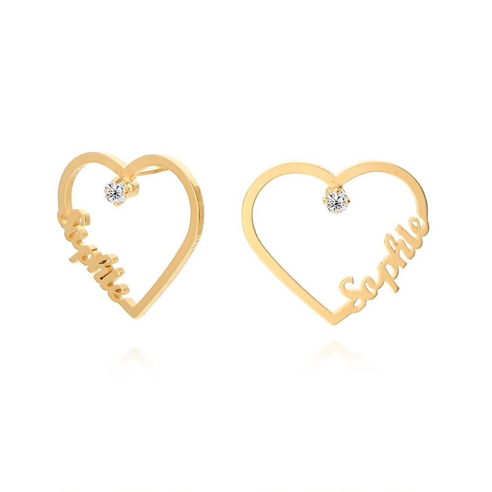 Contour Heart Name Earrings with 0.05CT Diamond in 18K Gold Plating-4 product photo