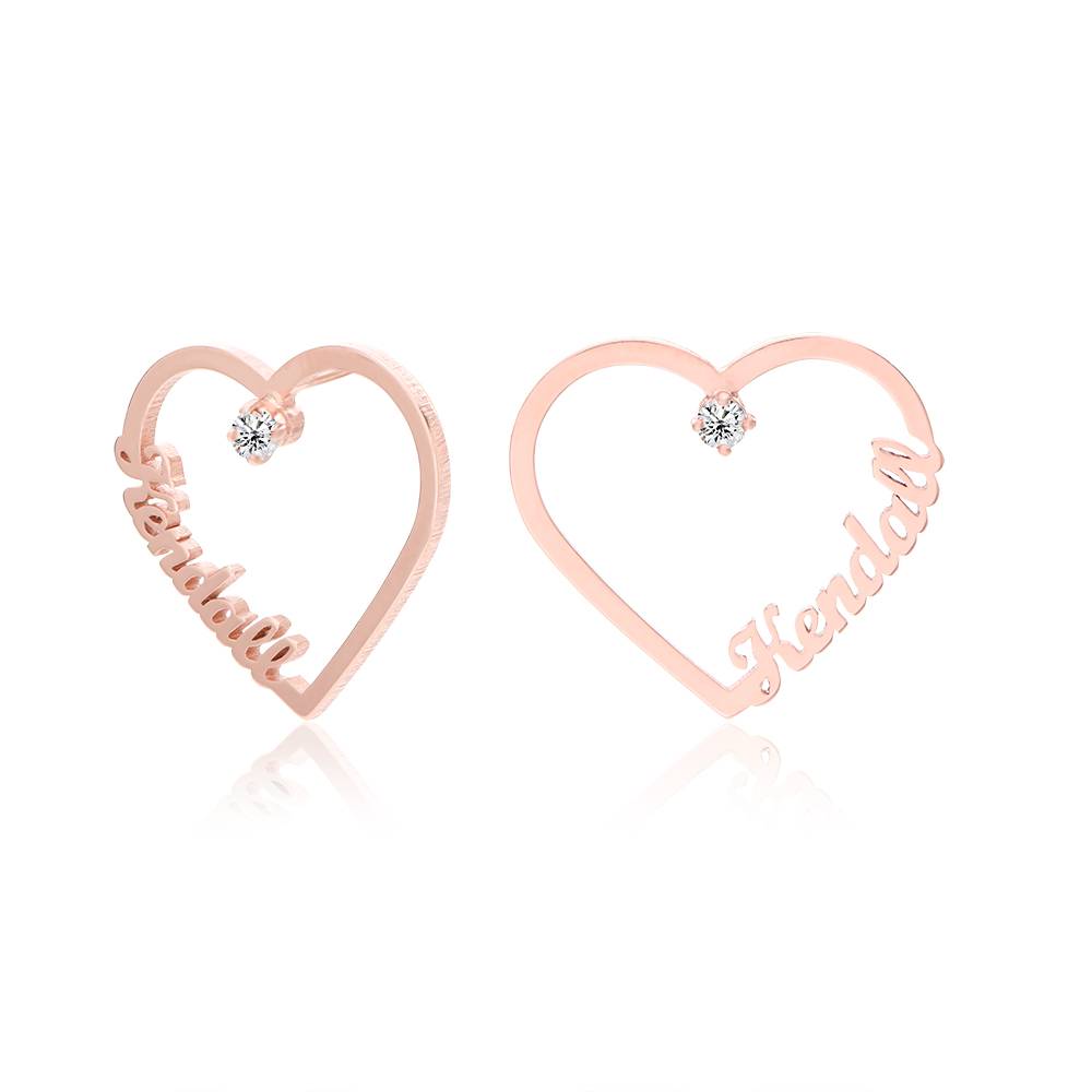 Contour Heart Name Earrings with 0.05CT Diamond in 18K Rose Gold Plating-3 product photo