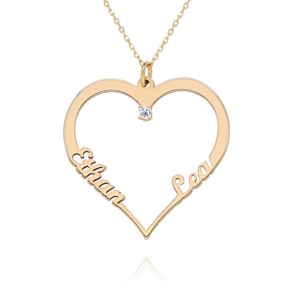 Contour Heart Pendant Necklace with Two Names in 14K Yellow Gold with Lab Diamond-2 product photo
