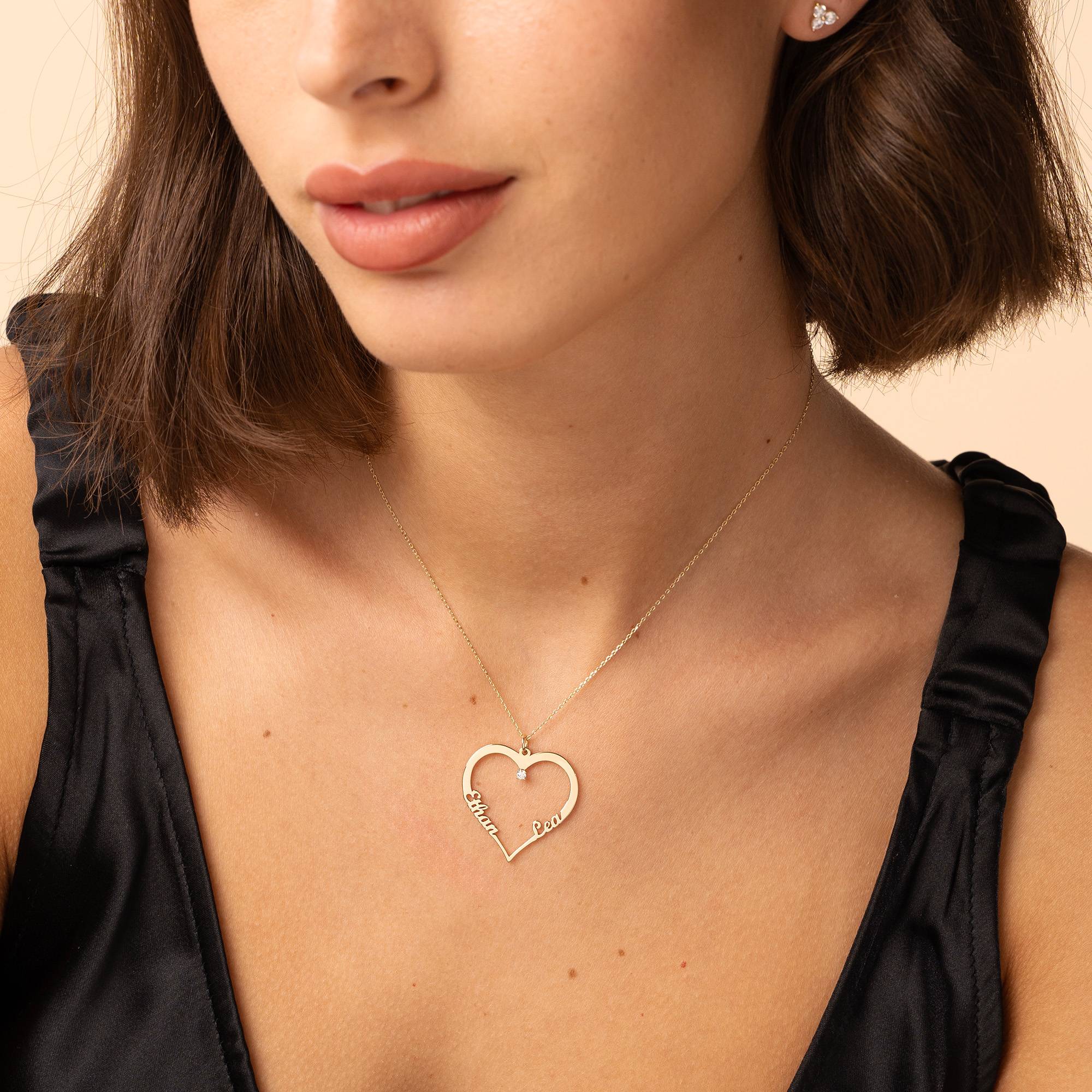 Contour Heart Pendant Necklace with Two Names in 14K Yellow Gold with Lab Diamond-5 product photo