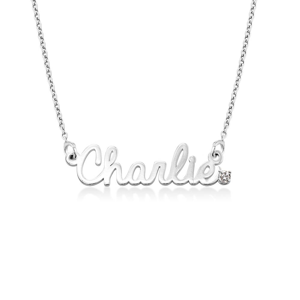 Cursive Name Necklace in Sterling Silver with Diamond-1 product photo