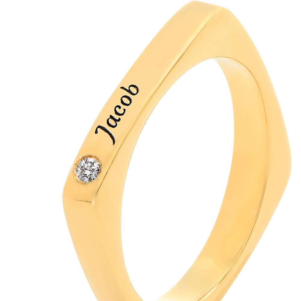 Iris Custom Diamond Square Ring in 18k Gold Plating-4 product photo