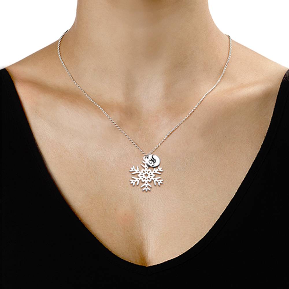 Cut Out Silver Snowflake Necklace with Initials-3 product photo