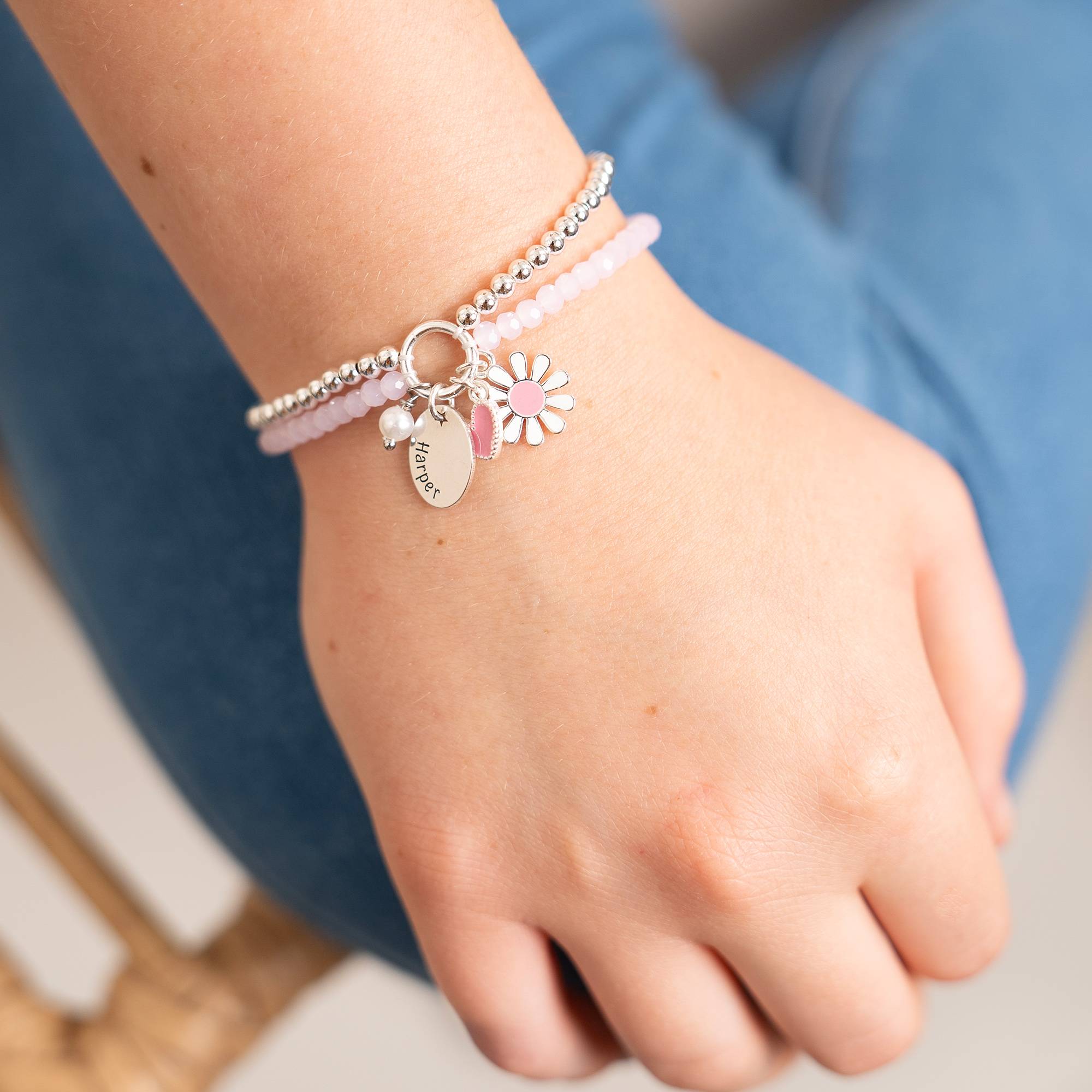 Daisygirl Beaded Name Bracelet in Sterling Silver-2 product photo