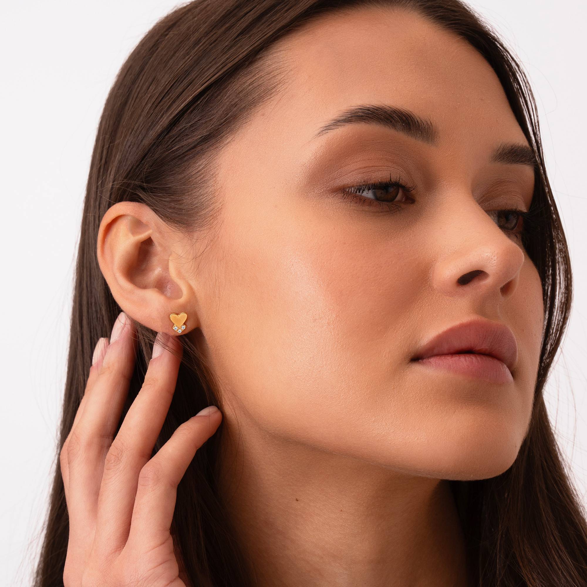 Dakota Heart Earrings with Diamonds in 18k Gold Plating-5 product photo