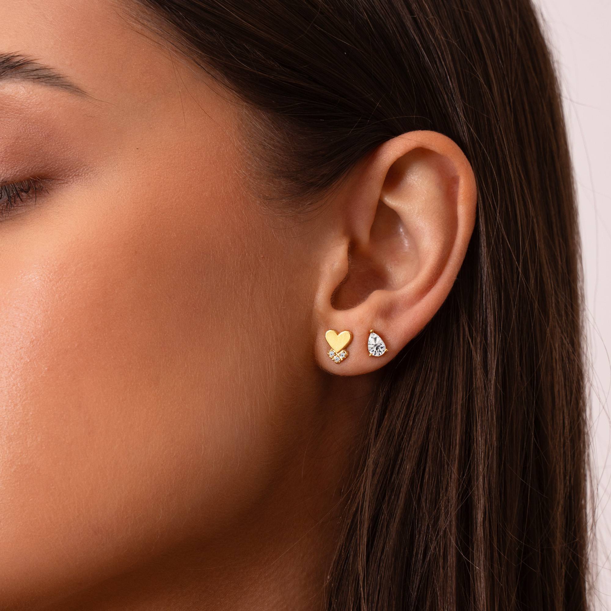 Dakota Heart Earrings with Diamonds in 18k Gold Plating-3 product photo