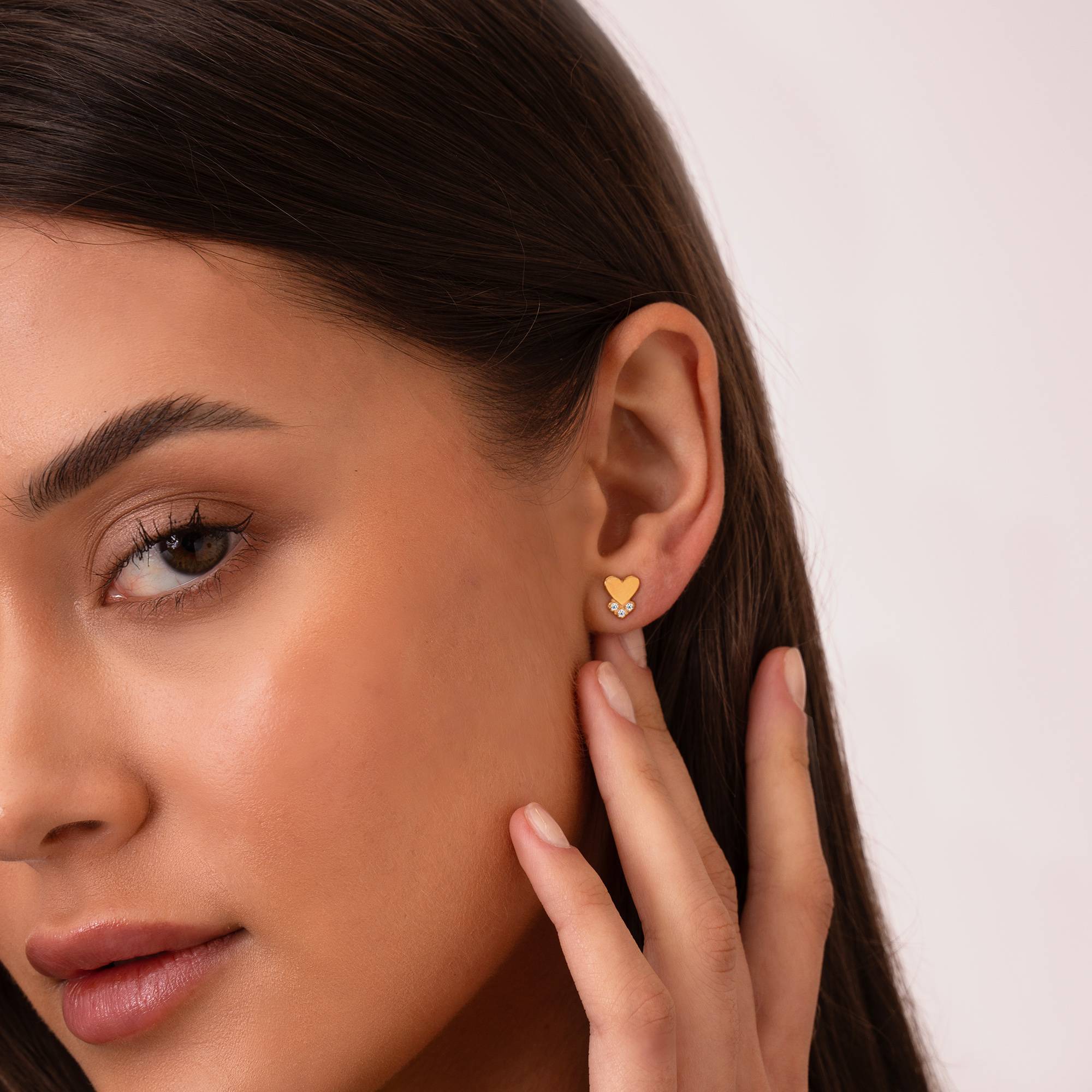 Dakota Heart Earrings with Diamonds in 18k Gold Plating-2 product photo