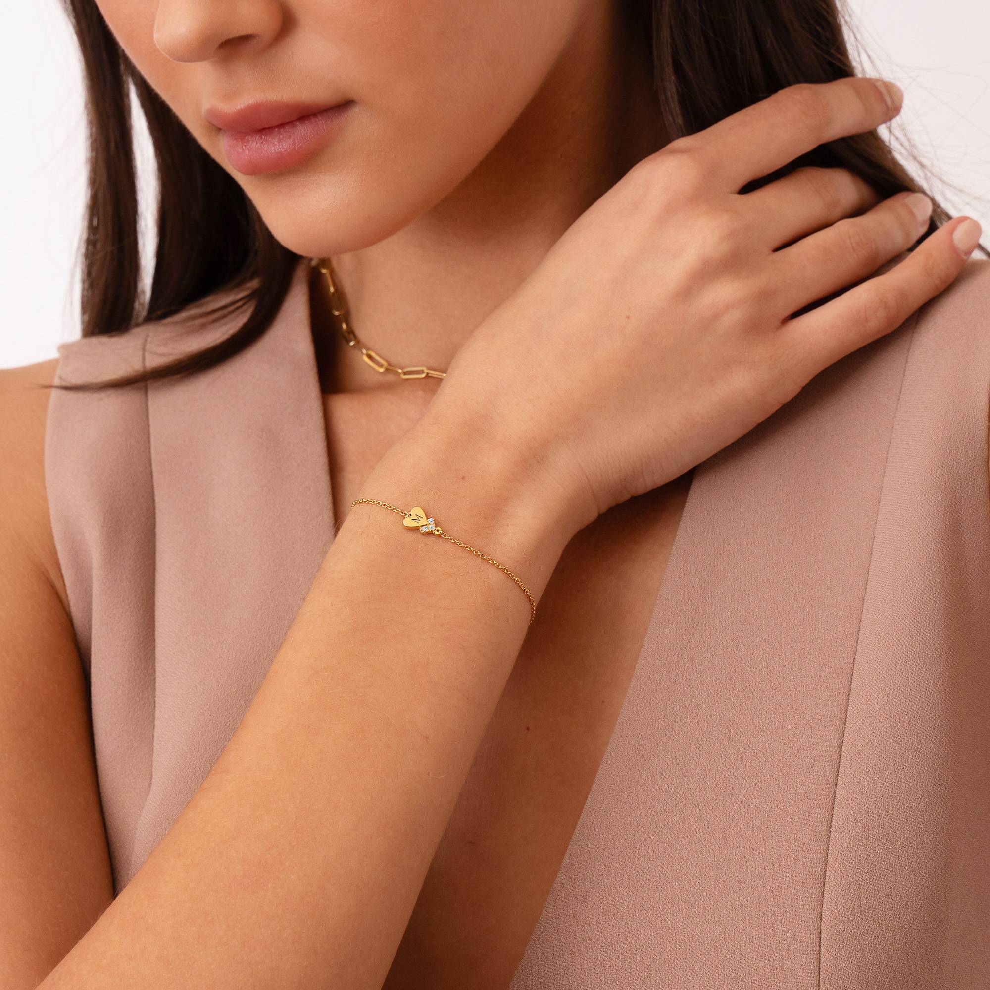 Dakota Heart Initial Bracelet with Diamonds in 18K Gold Plating-3 product photo