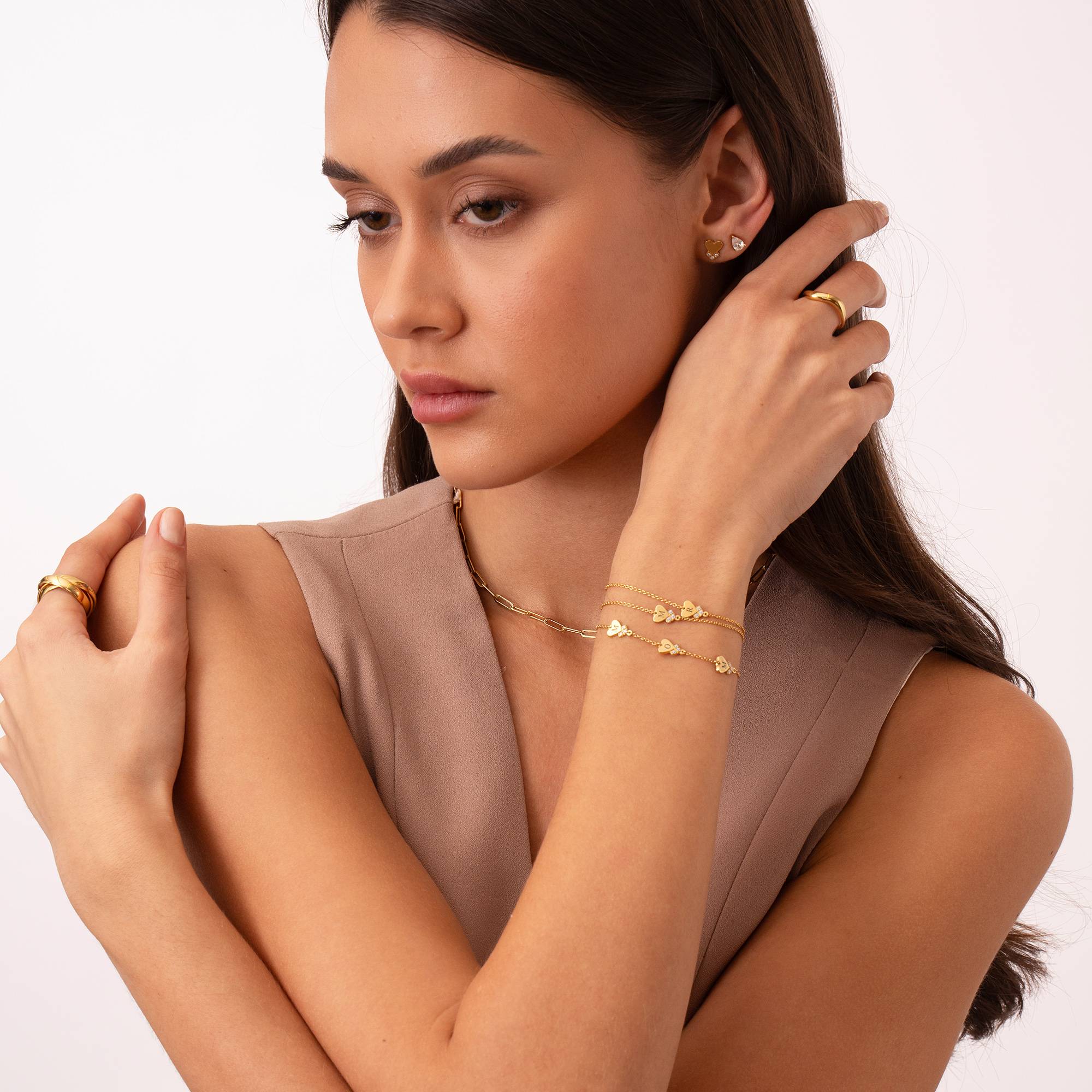 Dakota Heart Initial Bracelet with Diamonds in 18K Gold Vermeil-3 product photo
