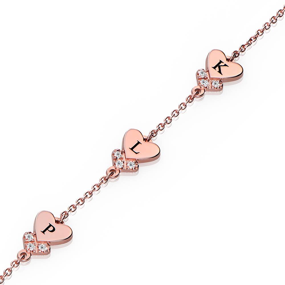 Dakota Heart Initial Bracelet with Diamonds in 18K Rose Gold Plating-5 product photo