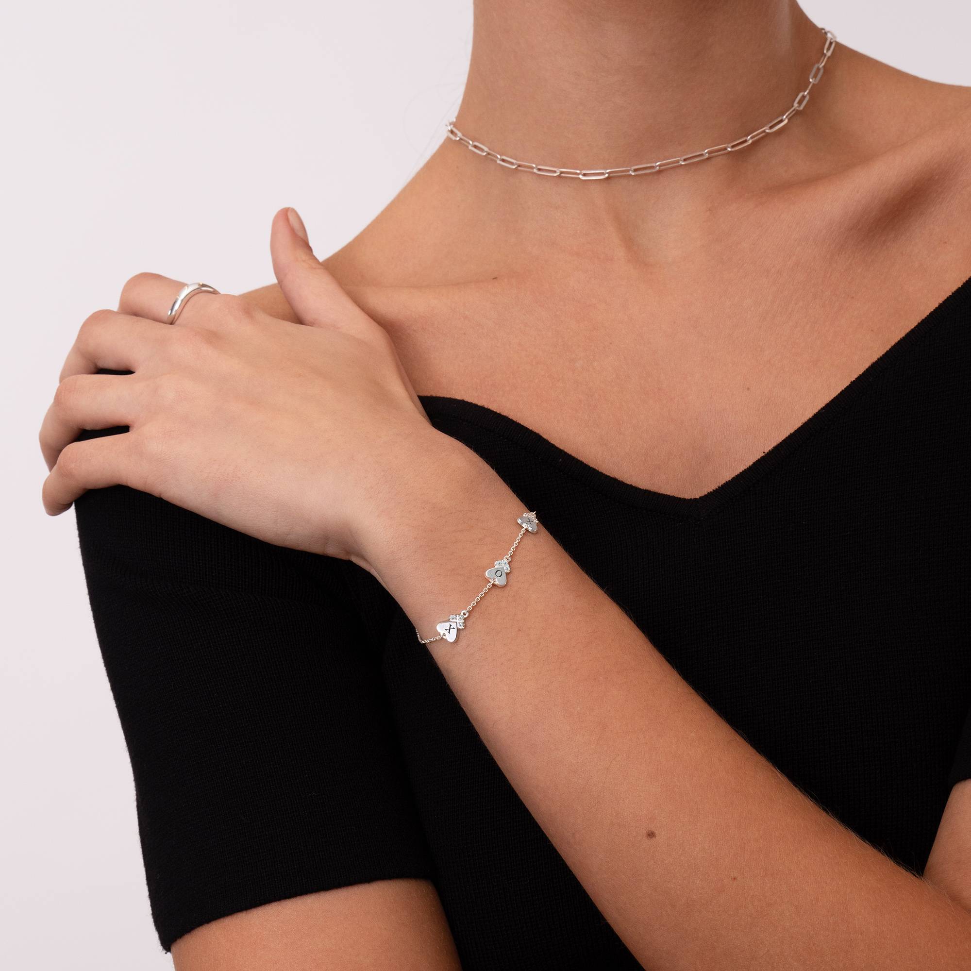 Dakota Heart Initial Bracelet with Diamonds in Sterling Silver-3 product photo