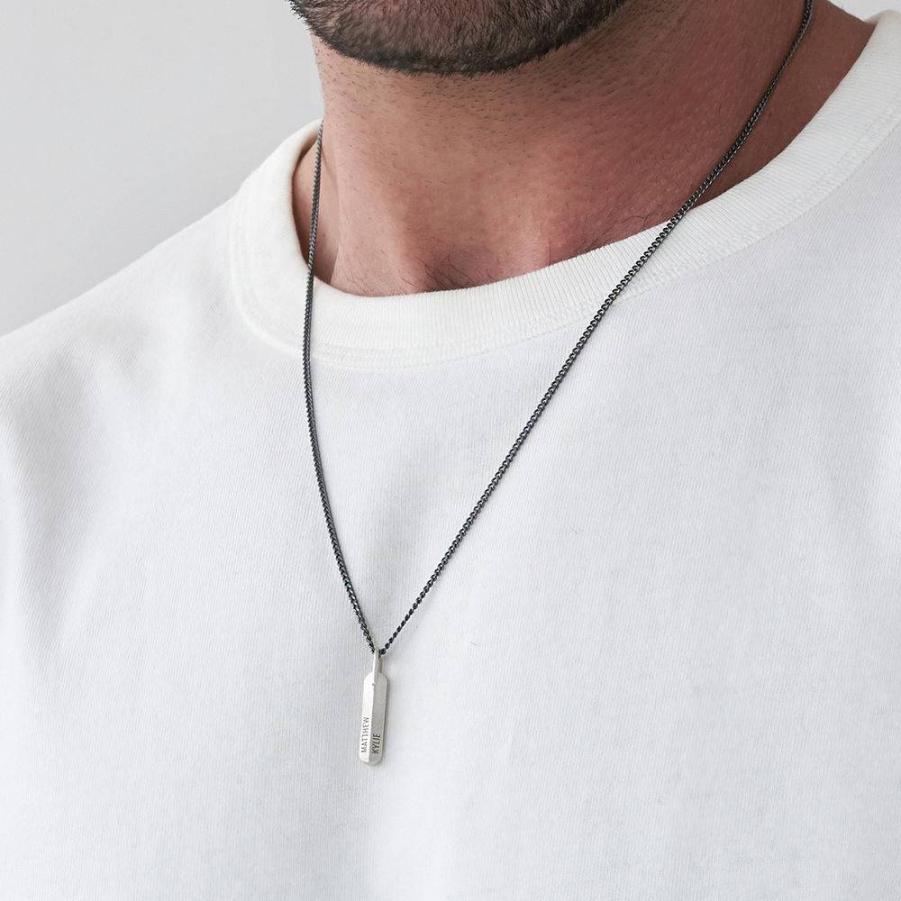 Vertical Bar Men Necklace in Matte Sterling Silver-3 product photo