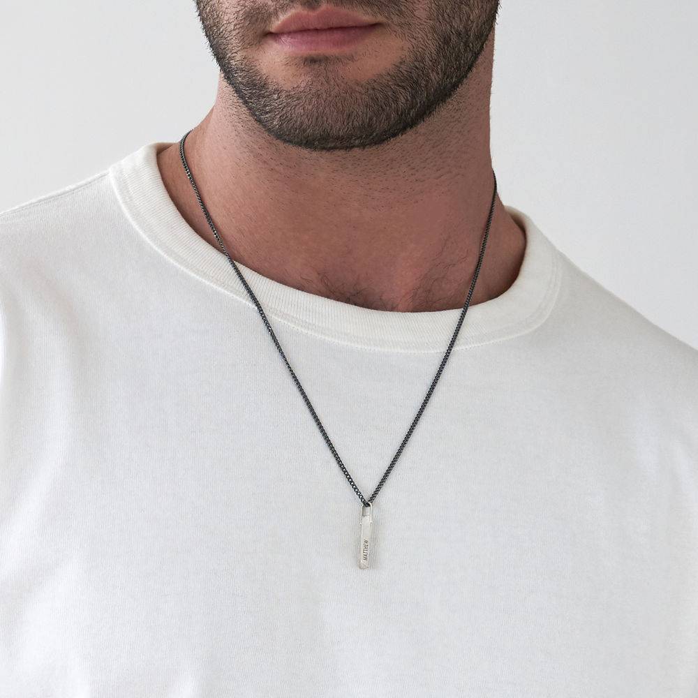 Vertical Bar Men Necklace in Matte Sterling Silver-4 product photo