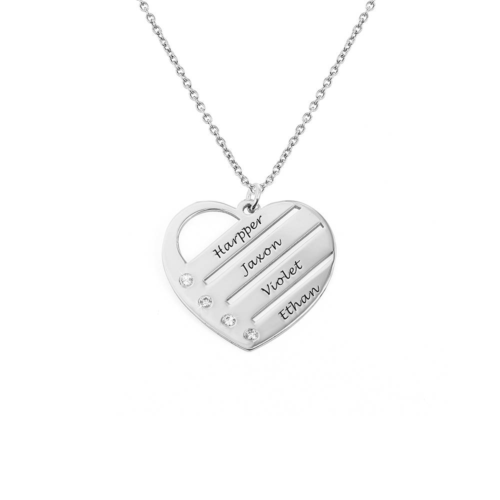Terry Diamond Heart Necklace with Engraved Names in Premium Silver-2 product photo