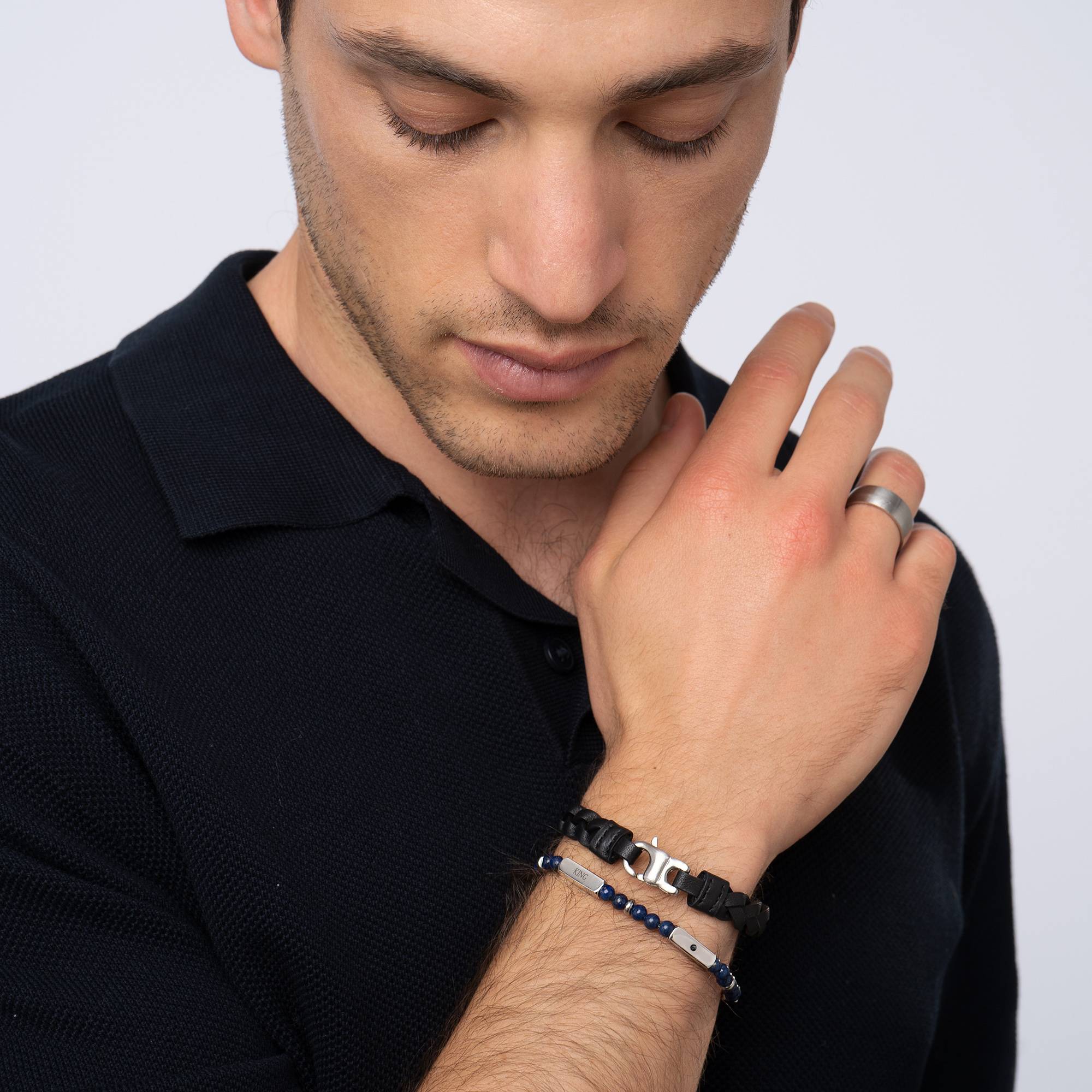 East Coast Custom Semi-Precious Beaded Bracelet with Diamond for Men-5 product photo