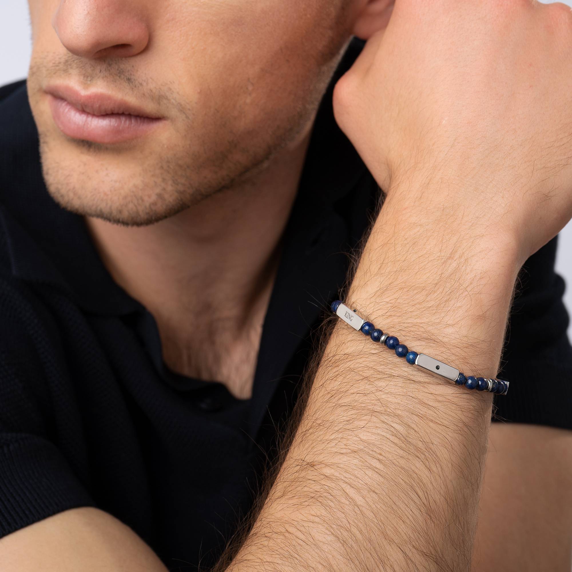 East Coast Custom Semi-Precious Beaded Bracelet with Diamond for Men-4 product photo