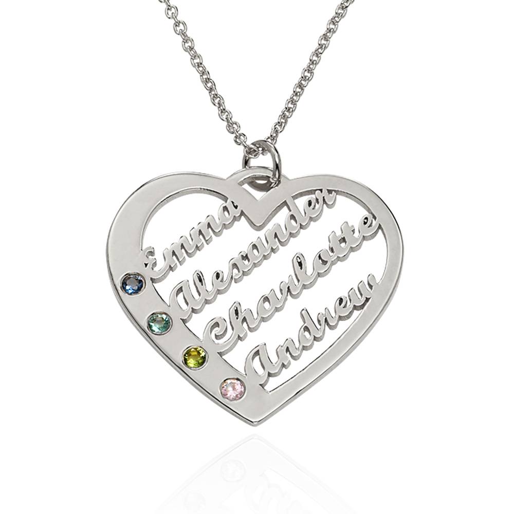 Ella Birthstone Heart Necklace with Names in 14K White Gold-3 product photo