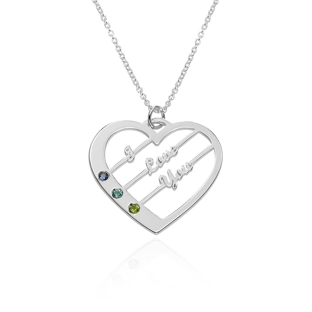 Ella Birthstone Heart Necklace with Names in 14K White Gold-5 product photo