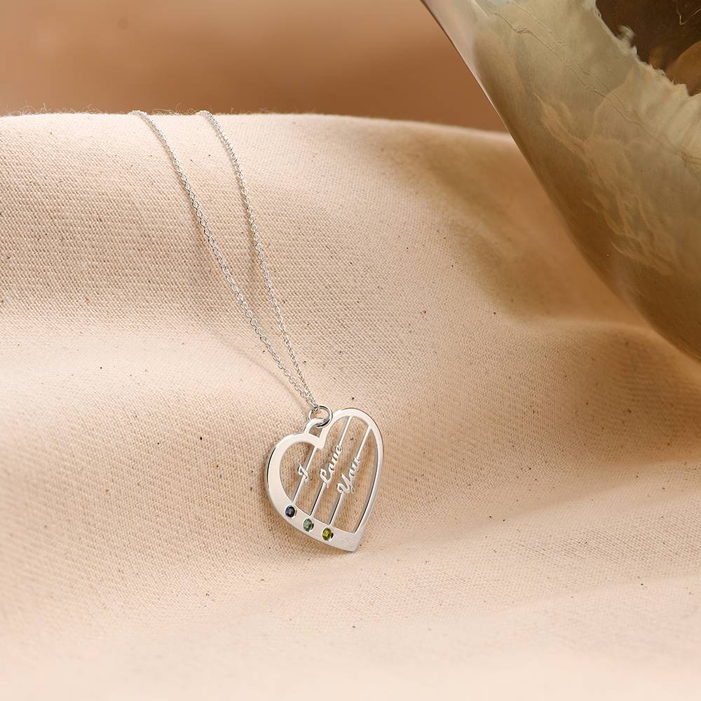 Ella Birthstone Heart Necklace with Names in 14K White Gold-3 product photo
