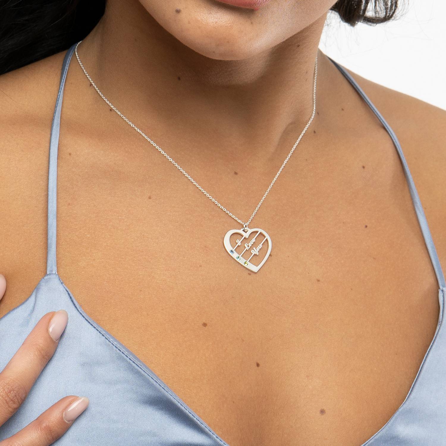 Ella Birthstone Heart Necklace with Names in 14K White Gold-6 product photo