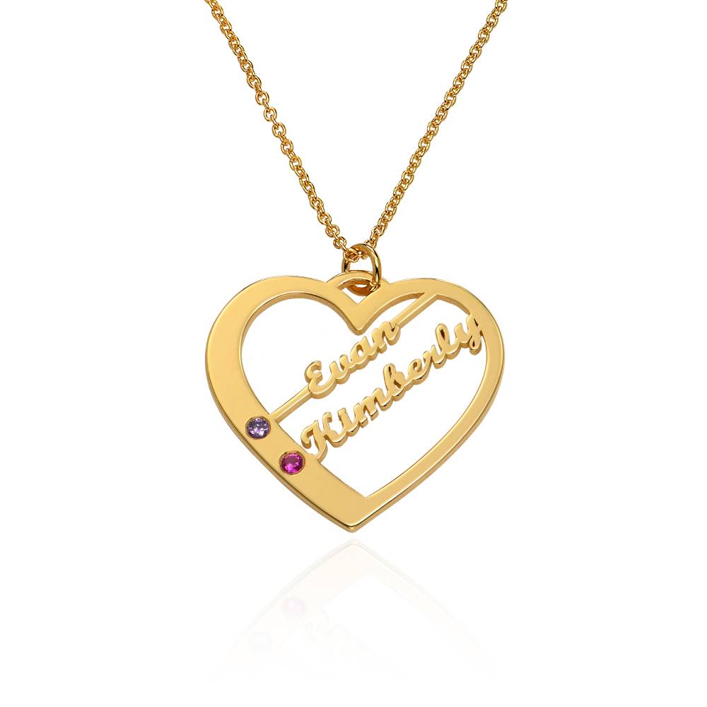Ella Birthstone Heart Necklace with Names in 14K Yellow Gold product photo