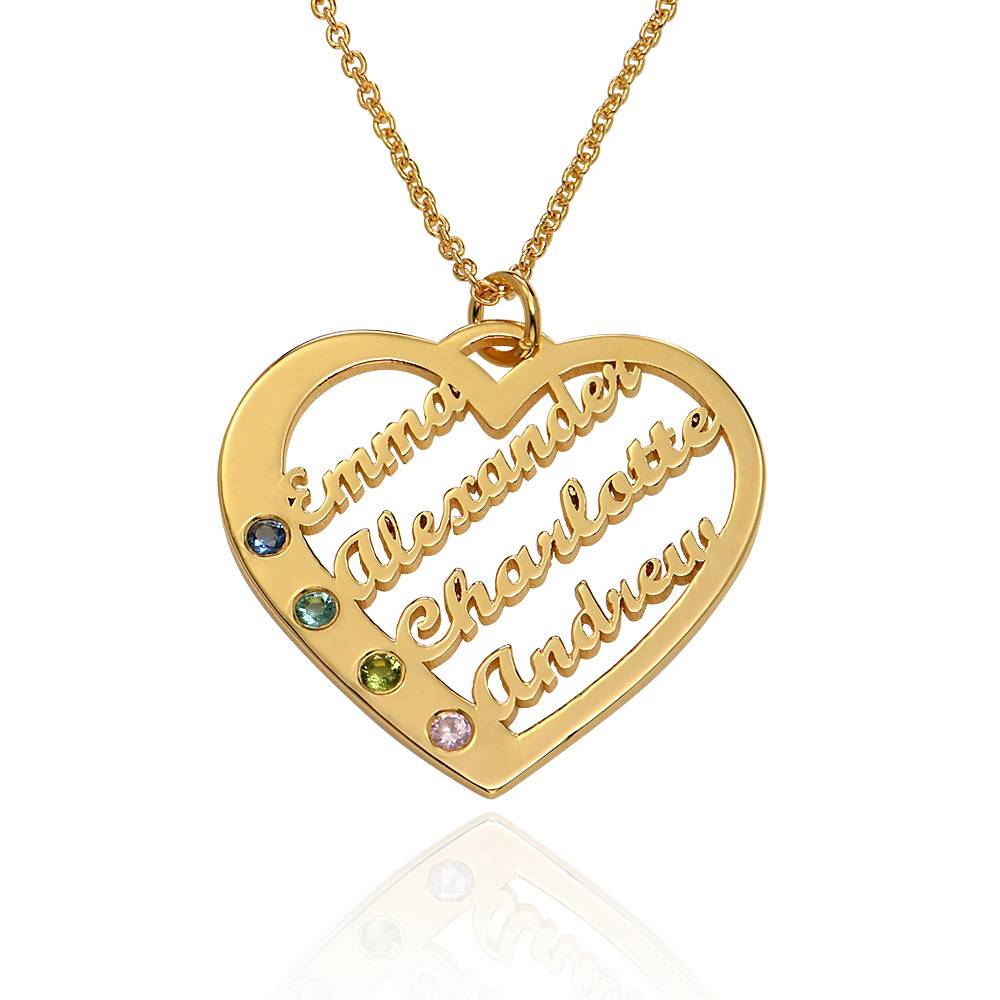 Ella Birthstone Heart Necklace with Names in 14K Yellow Gold-3 product photo