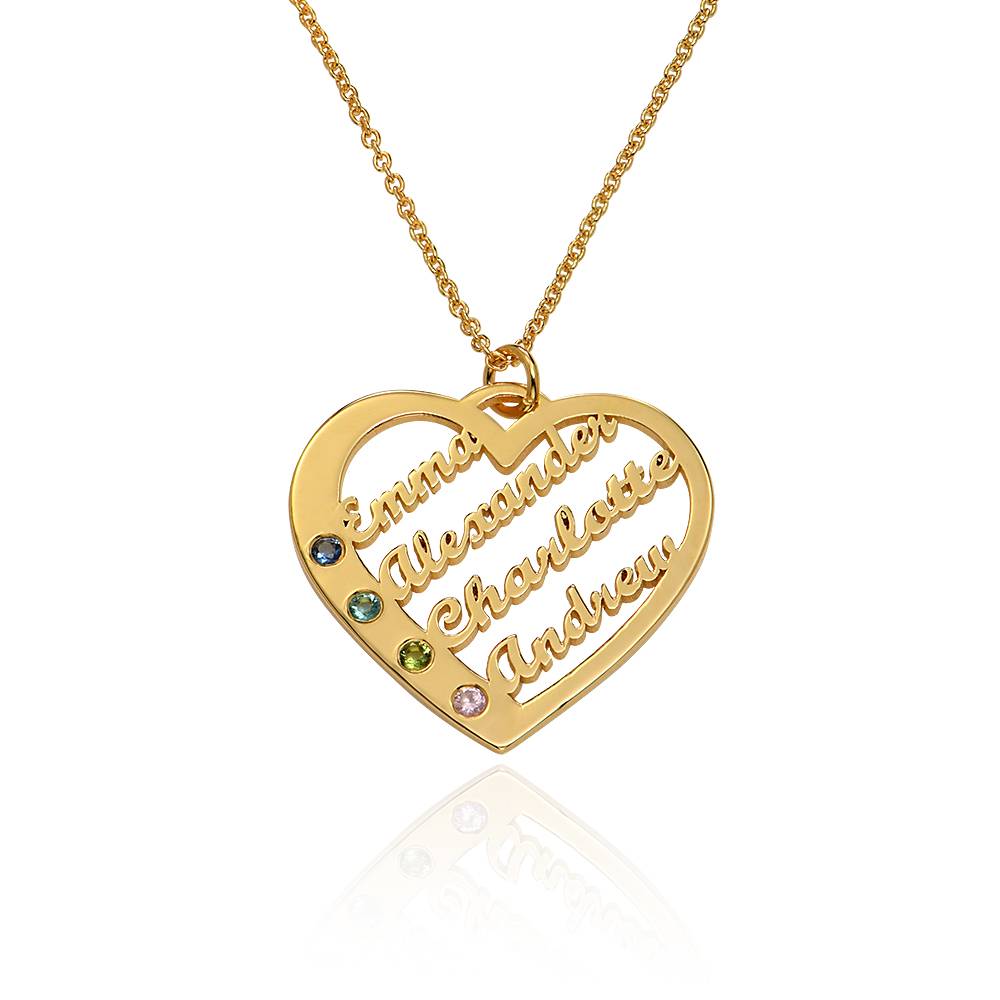 Ella Birthstone Heart Necklace with Names in 14K Yellow Gold-2 product photo