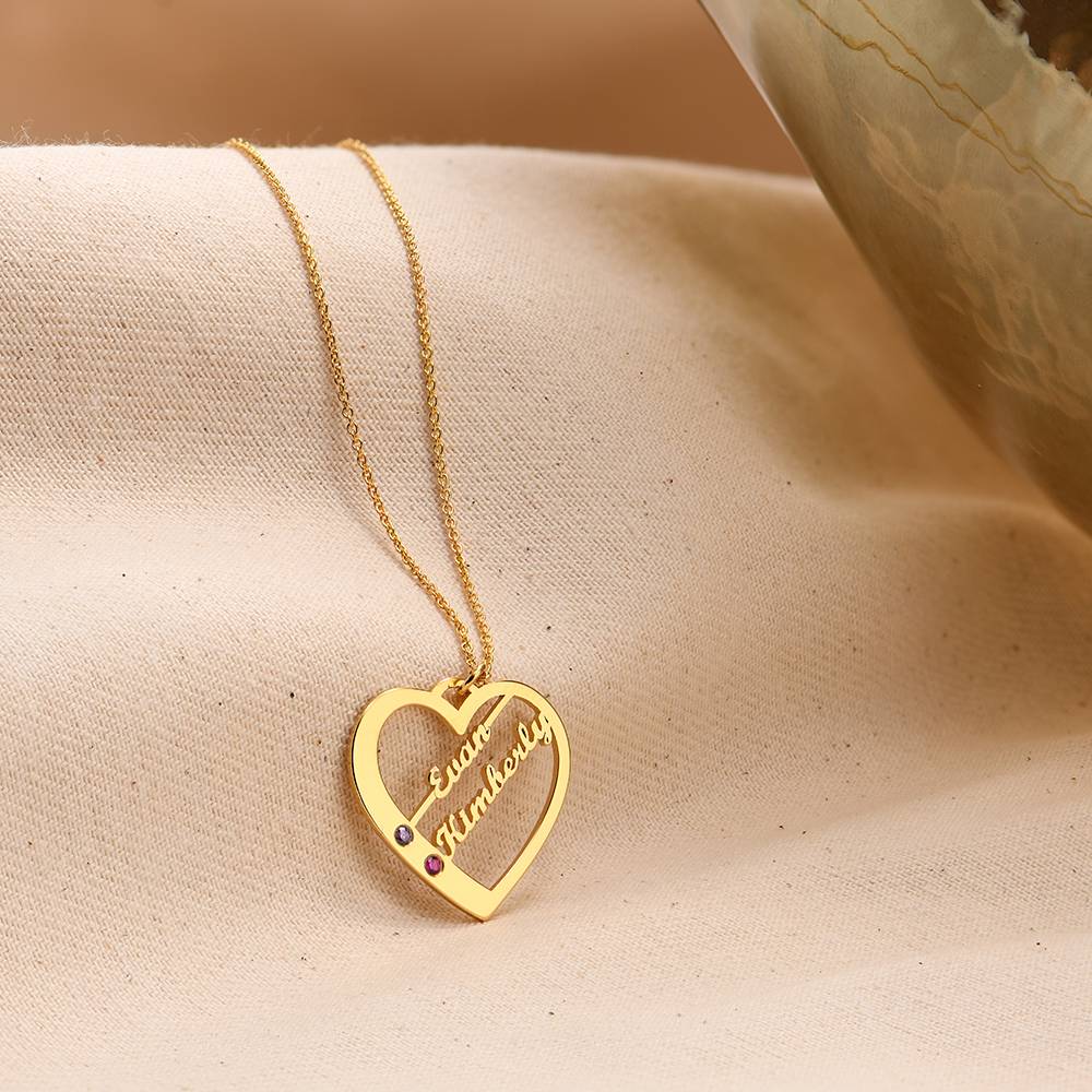 Ella Birthstone Heart Necklace with Names in 14K Yellow Gold-4 product photo