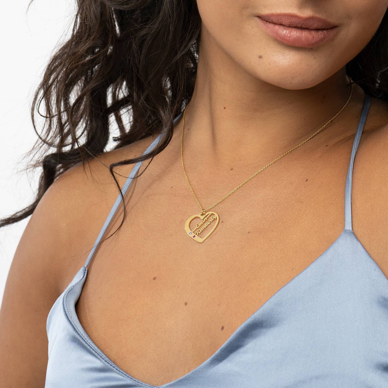 Ella Birthstone Heart Necklace with Names in 14K Yellow Gold-5 product photo