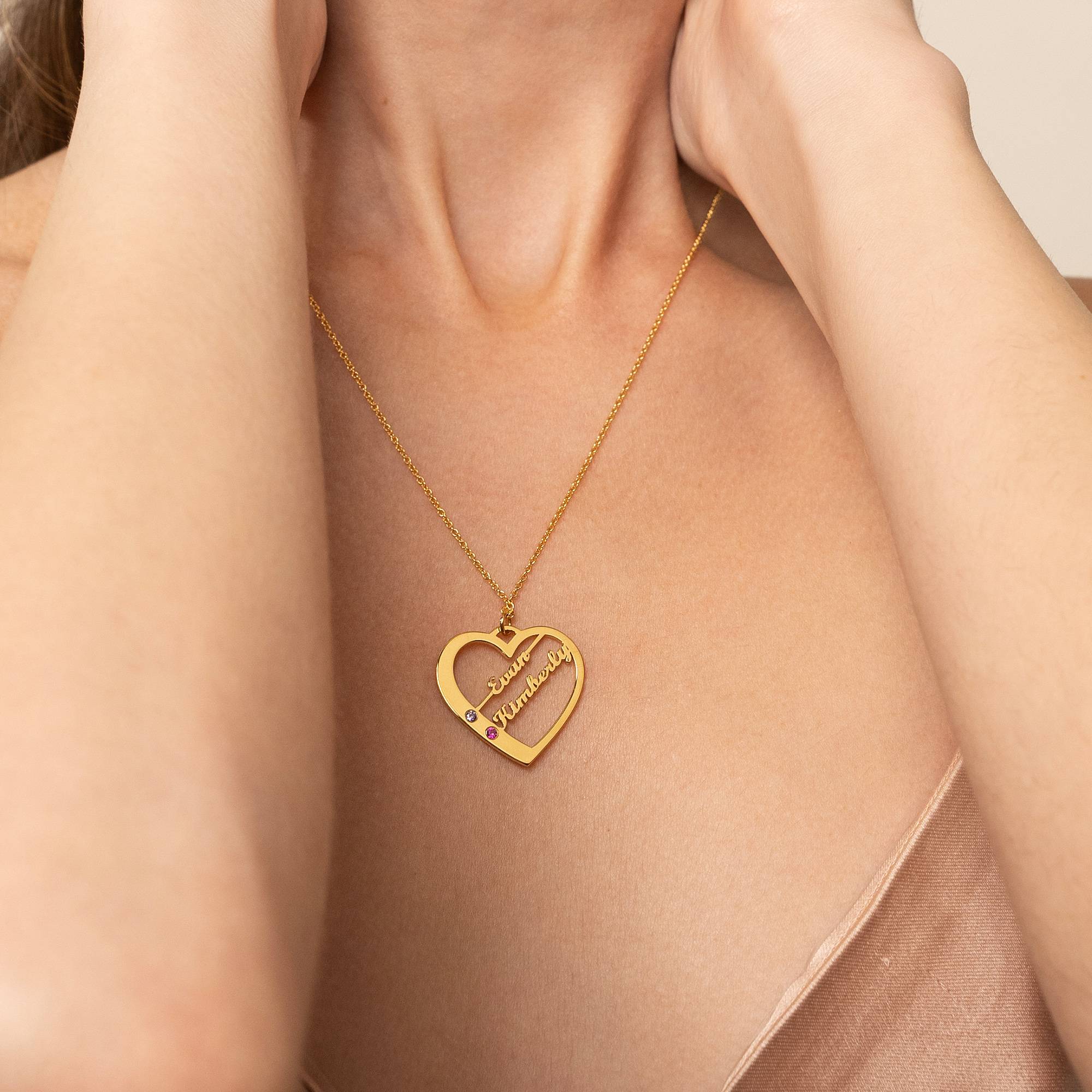 Ella Birthstone Heart Necklace with Names in 18K Gold Plating-3 product photo