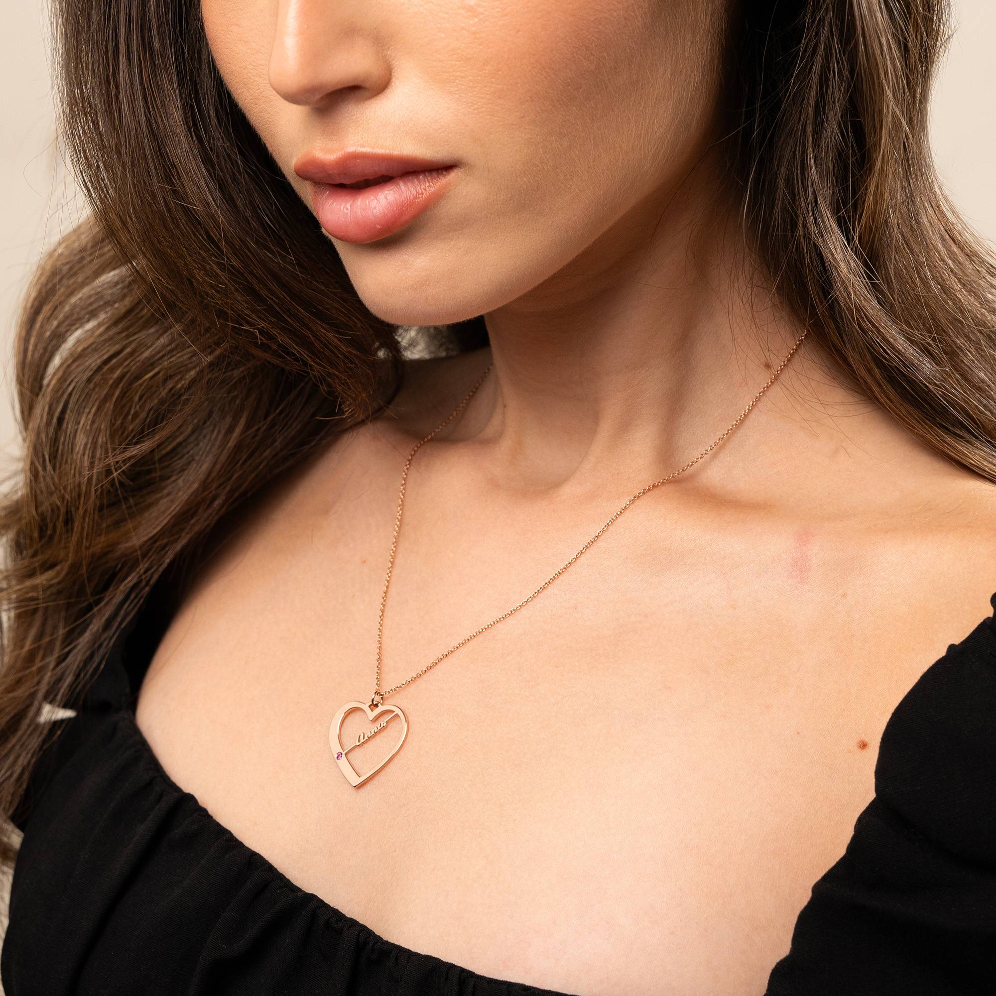 Ella Birthstone Heart Necklace with Names in 18K Rose Gold Plating-7 product photo