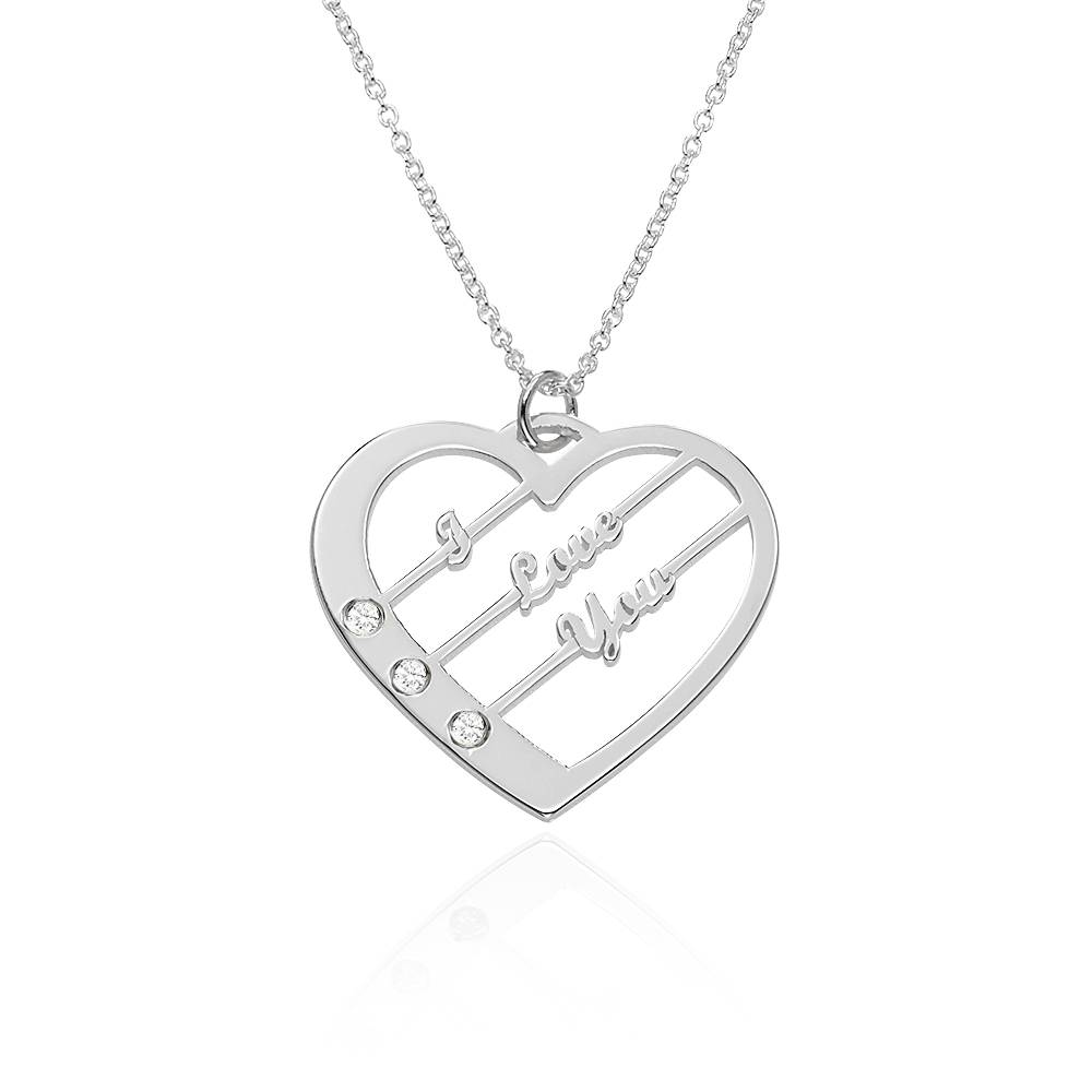 Ella Diamond Heart Necklace with Names in 14K White Gold-1 product photo
