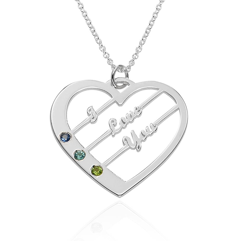 Ella Diamond Heart Necklace with Names in 14K White Gold-6 product photo