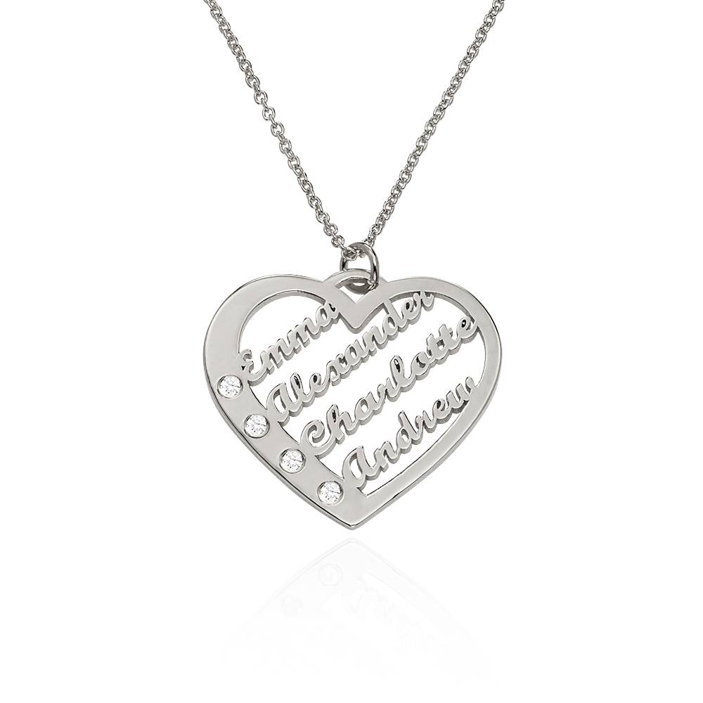 Ella Diamond Heart Necklace with Names in 14K White Gold-2 product photo