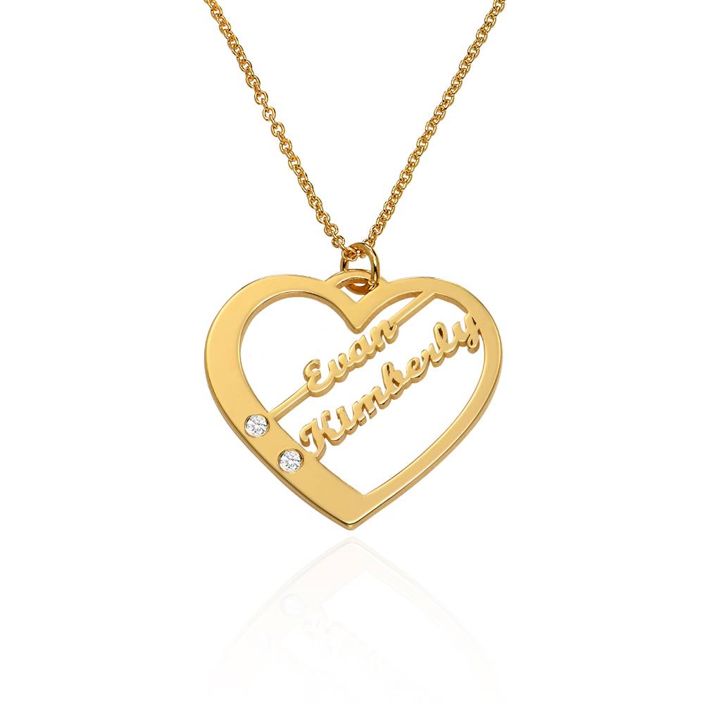 Ella Diamond Heart Necklace with Names in 14K Yellow Gold-1 product photo