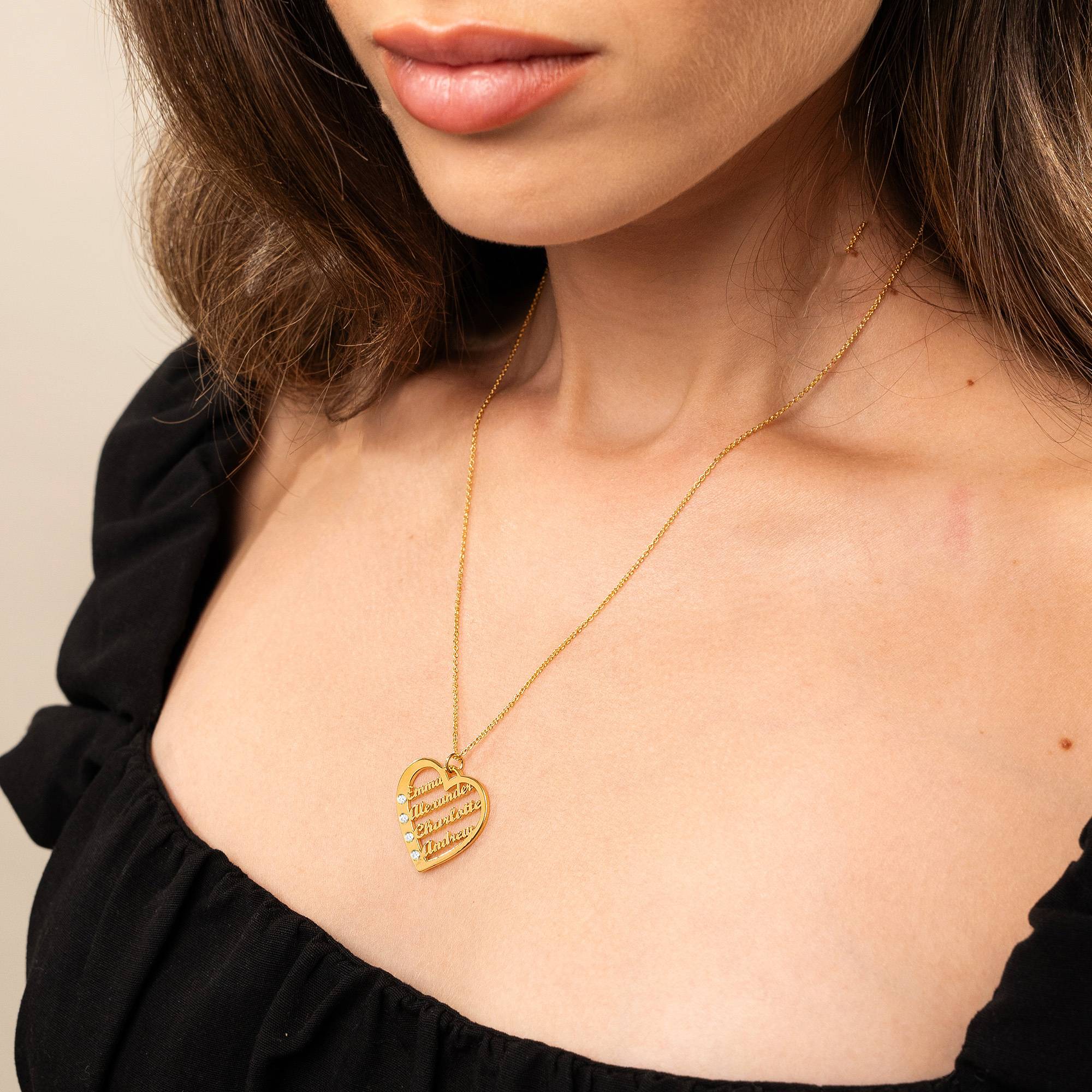 Ella Diamond Heart Necklace with Names in 14K Yellow Gold-4 product photo