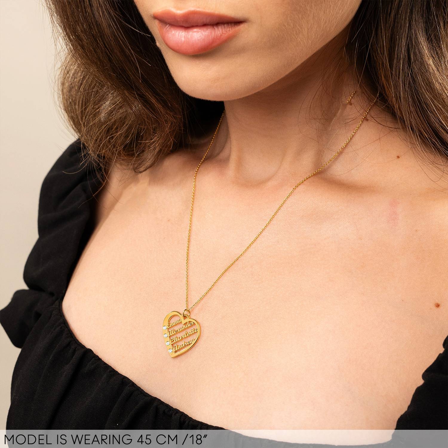 Ella Diamond Heart Necklace with Names in 14K Yellow Gold-5 product photo