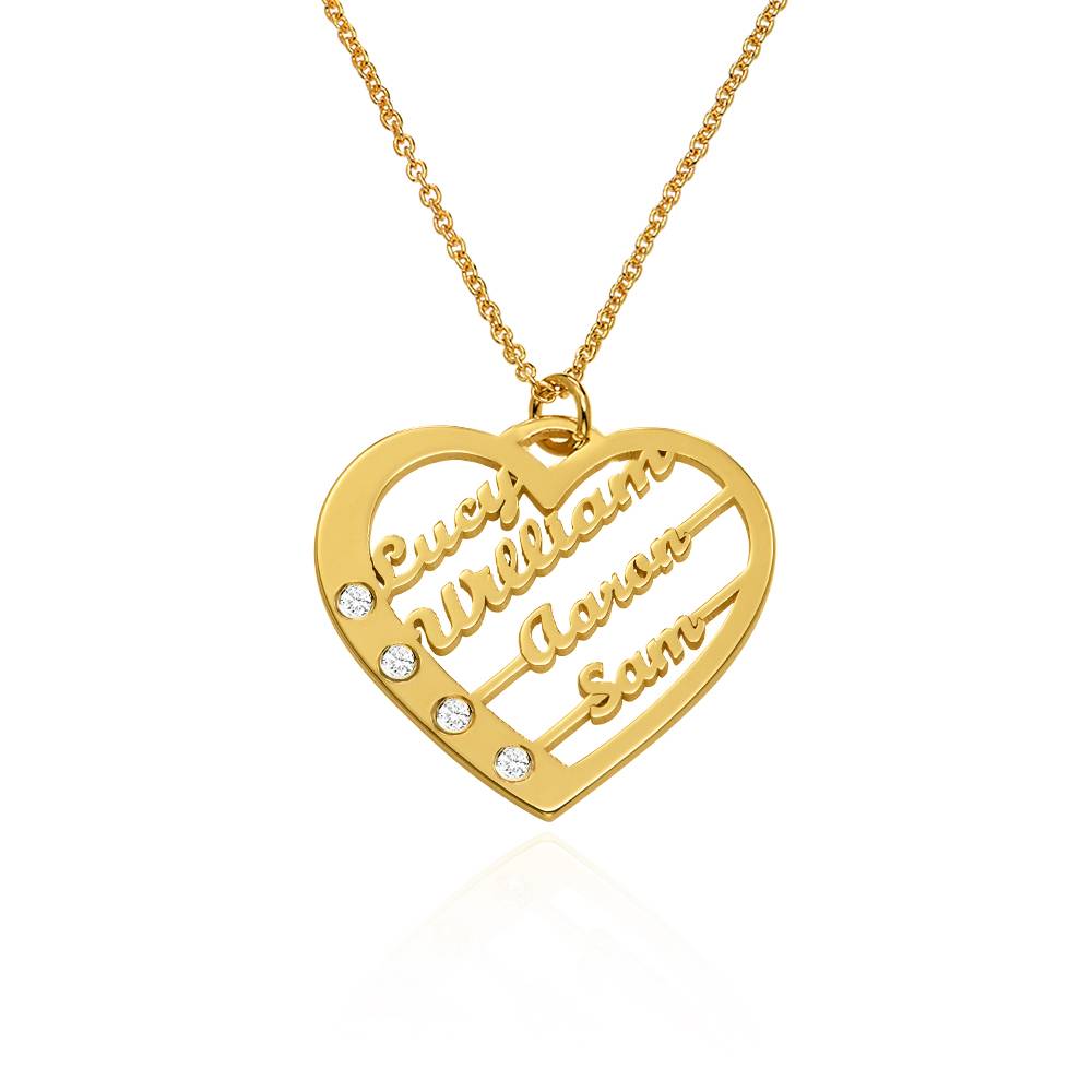 Ella Diamond Heart Necklace with Names in 18K Gold Plating-2 product photo