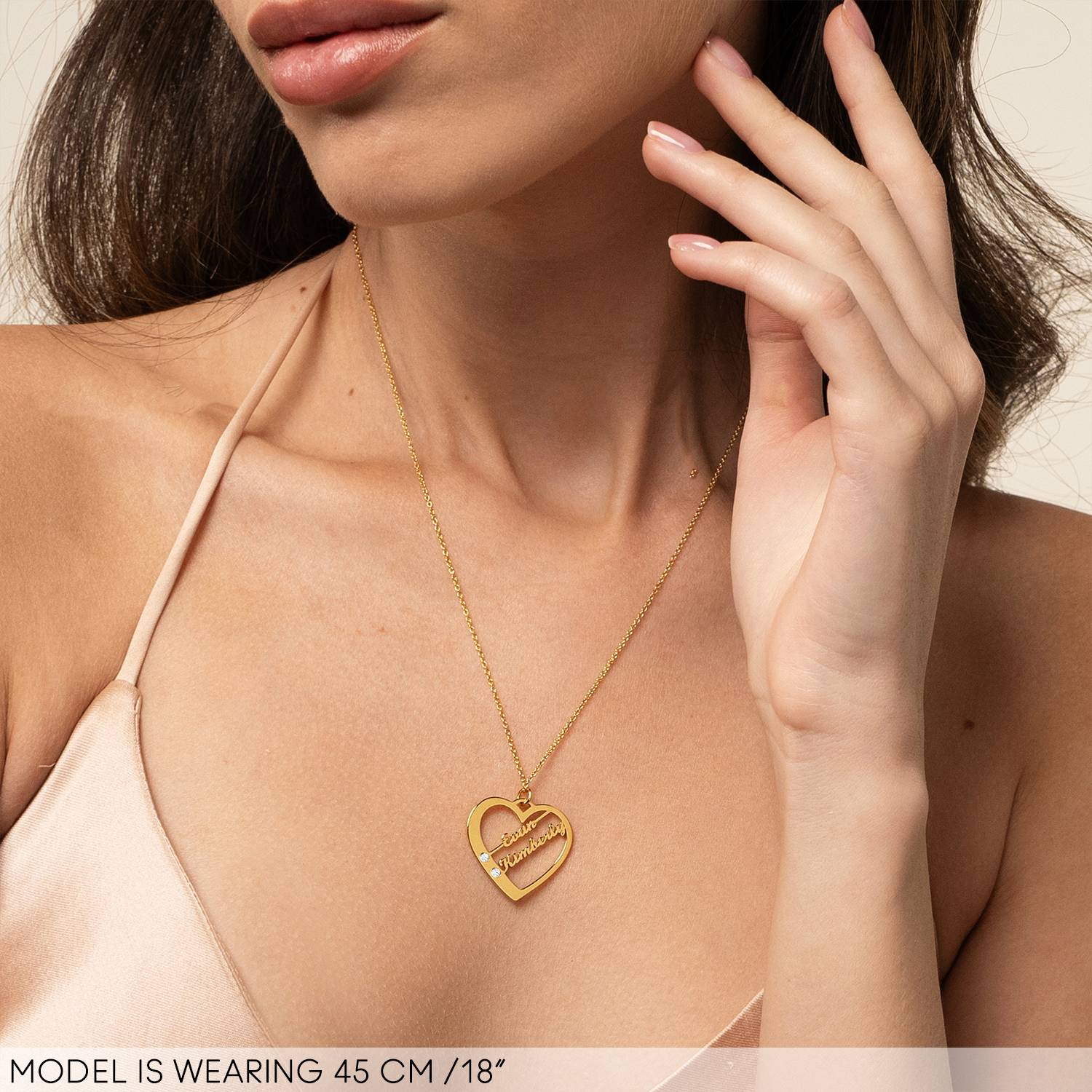 Ella Diamond Heart Necklace with Names in 18K Gold Plating-6 product photo