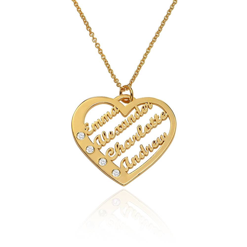 Ella Diamond Heart Necklace with Names in 18K Gold Plating product photo